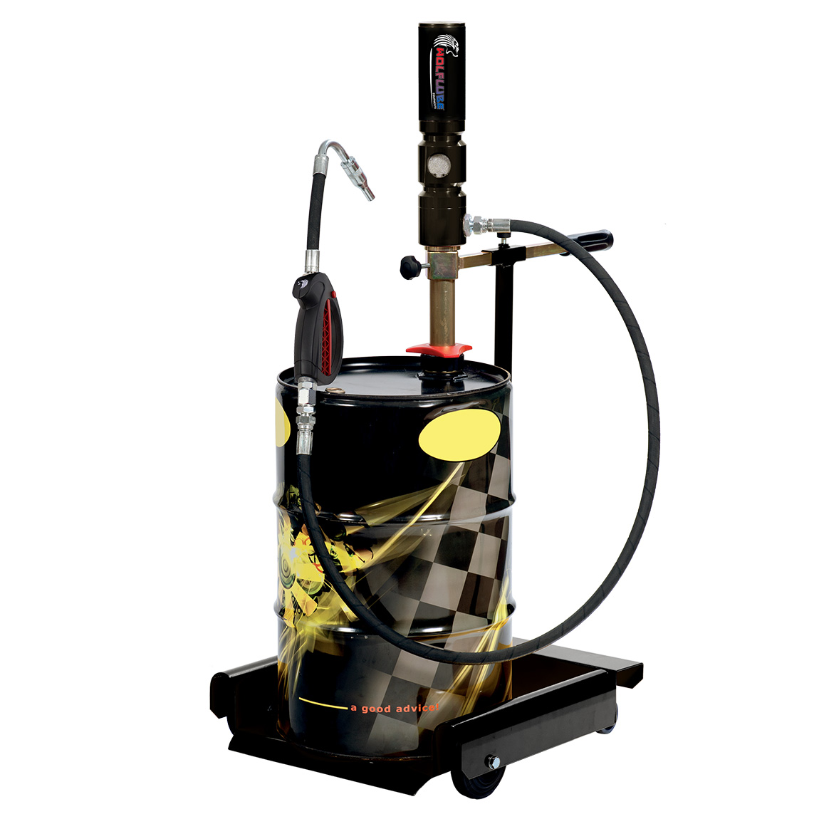 Oil Kit for 16 gal Drum with 5:1 pump, Dispensing Hose, Control Handle and 4 Wheels Trolley