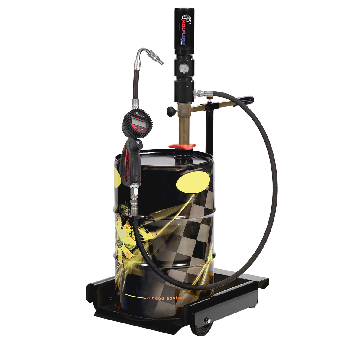 Oil Kit for 16 gal Drum with 5:1 pump, Dispensing Hose, Digital Control Handle and 4 Wheels Trolley