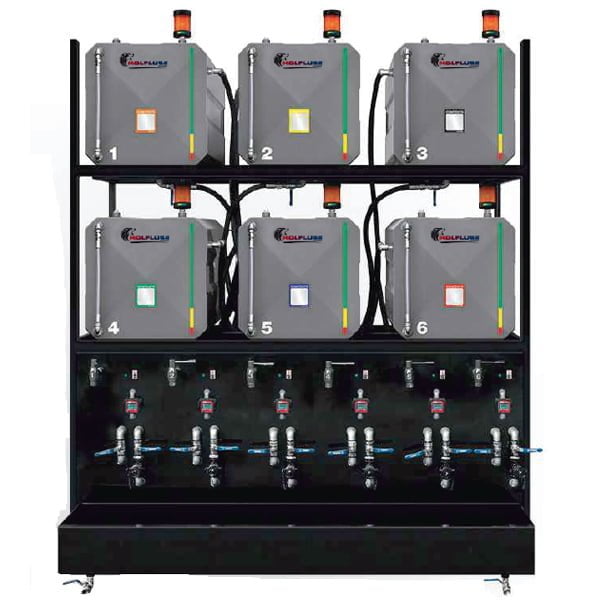 Oil Rack Storage System - Professional - 6 Tanks - in Metal - with Recirculation System