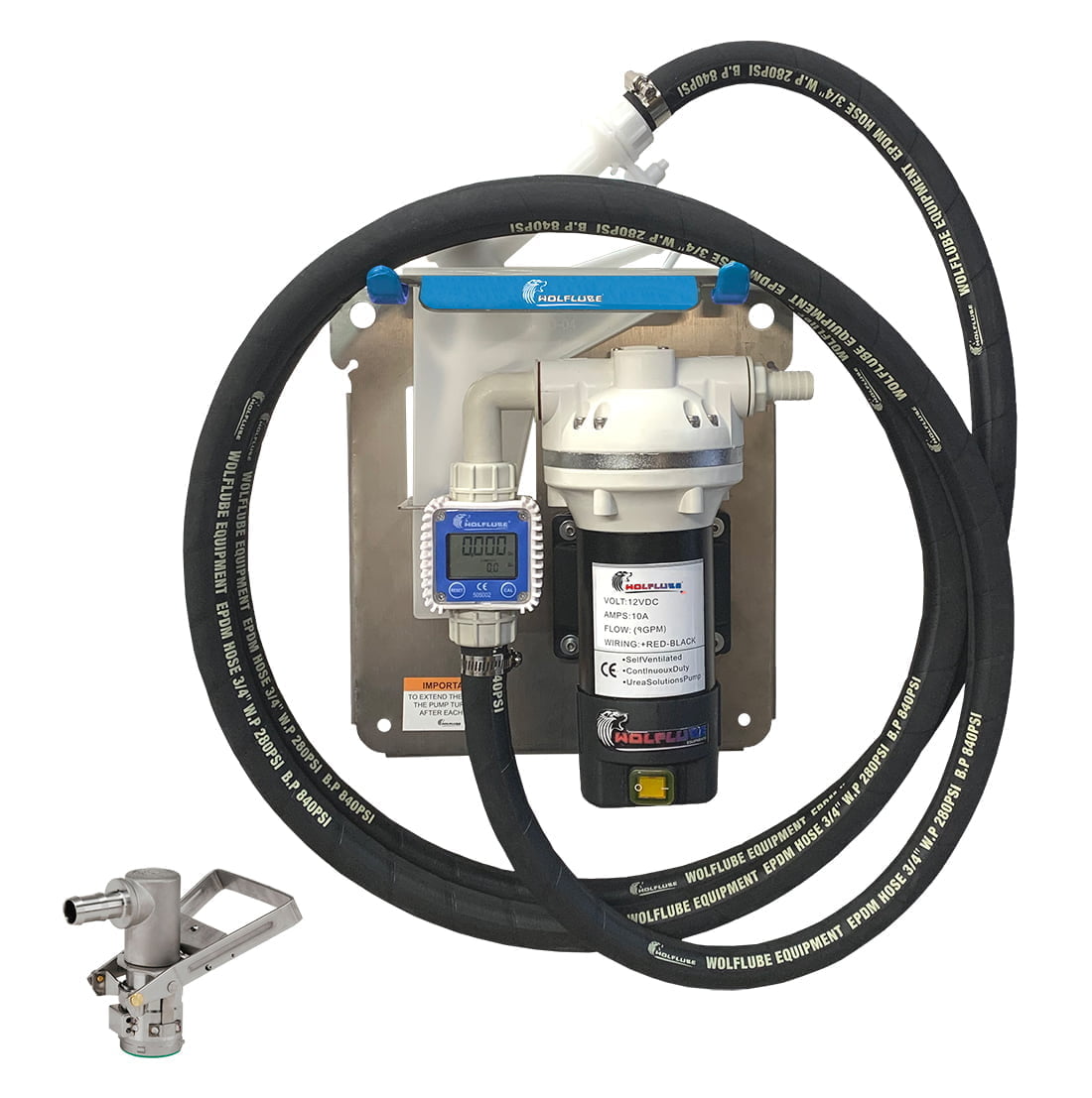 DEF Kit - 12V - For Totes - with Manual Nozzle + Hose + Digital Meter + Suc. Valve