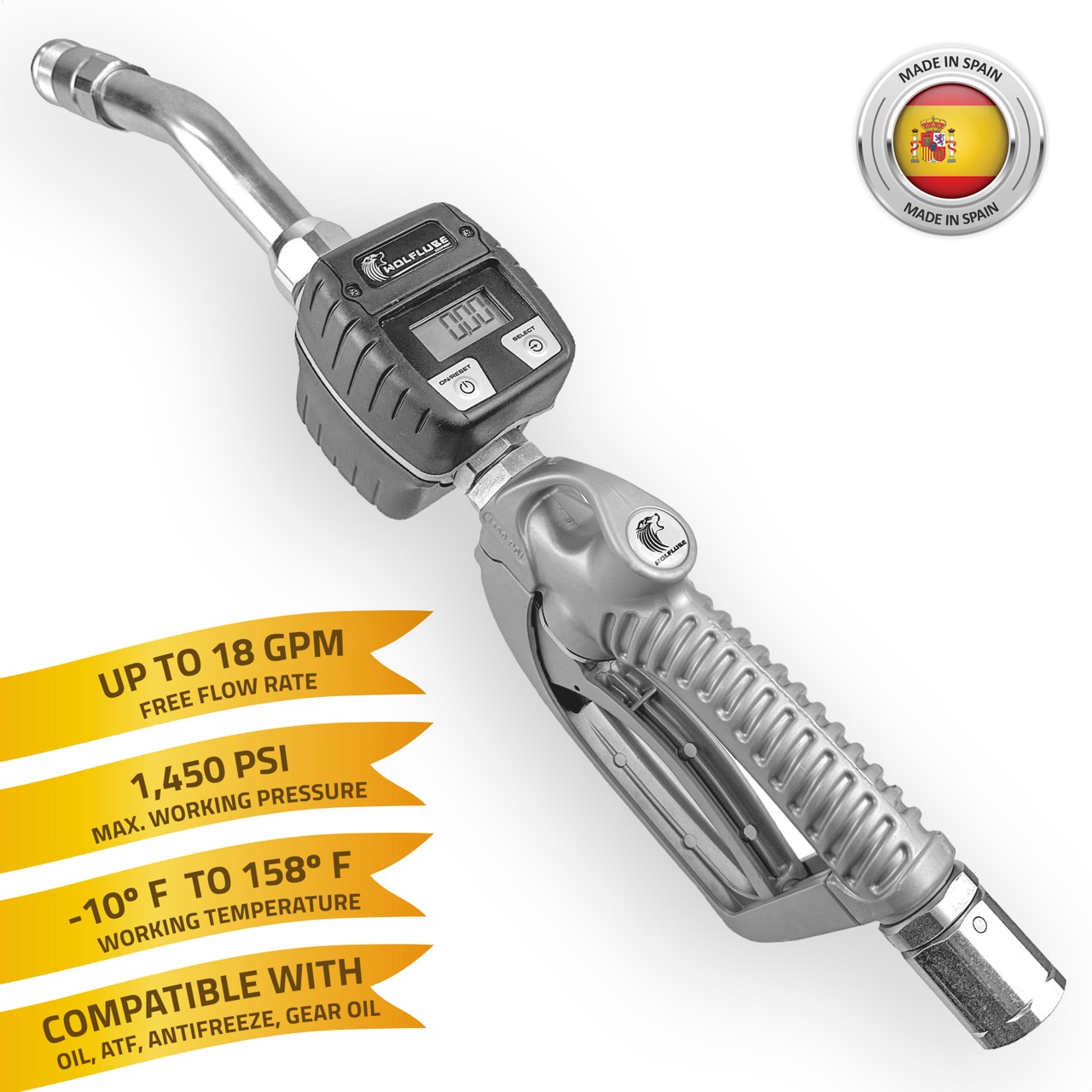Wolflube Metered Oil Control Handle - High Flow 3/4in Oil Nozzle with Rigid Spout up to 18 gpm - Image 2